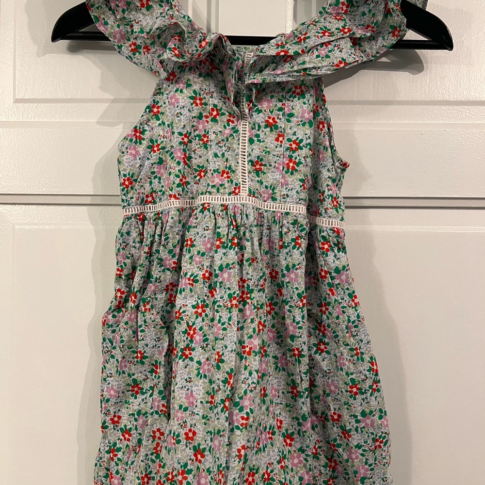 Crewcuts Green Floral Dress with Ruffle Collar